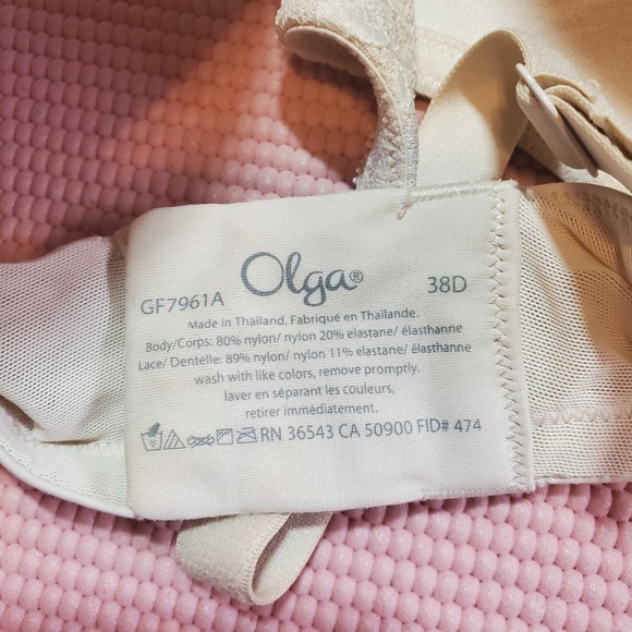 Olga Bra Beige Lace Underwire 38D Lingerie Lined Feminine Romantic - Picture 3 of 3